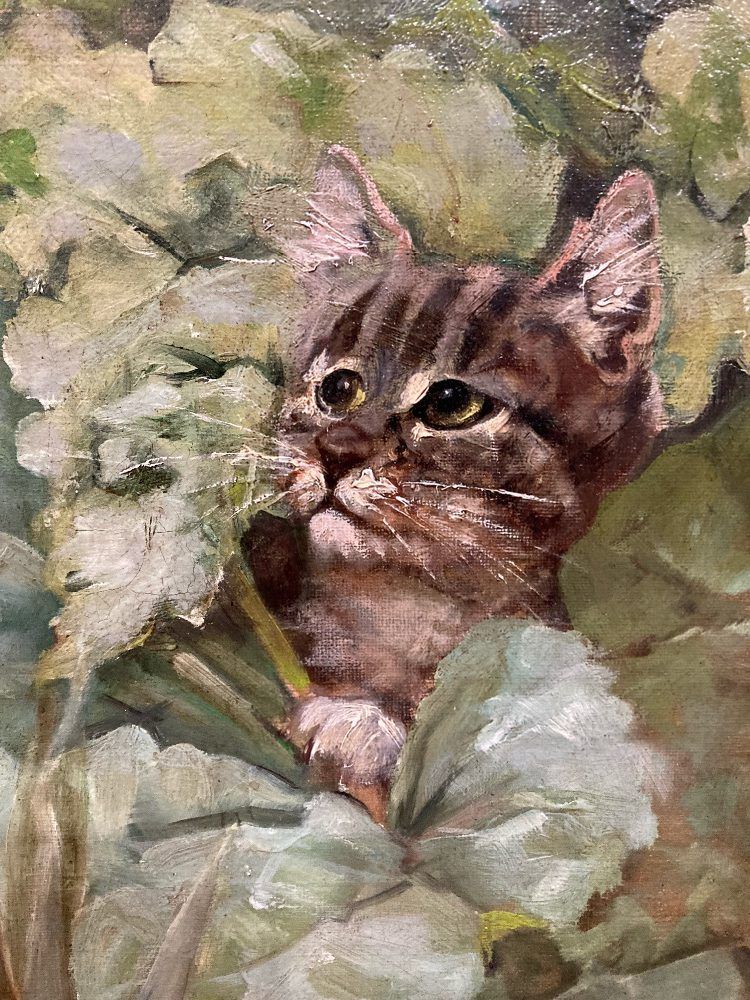 Dipinto animalier “ Gattini che giocano in giardino” Albert Julien