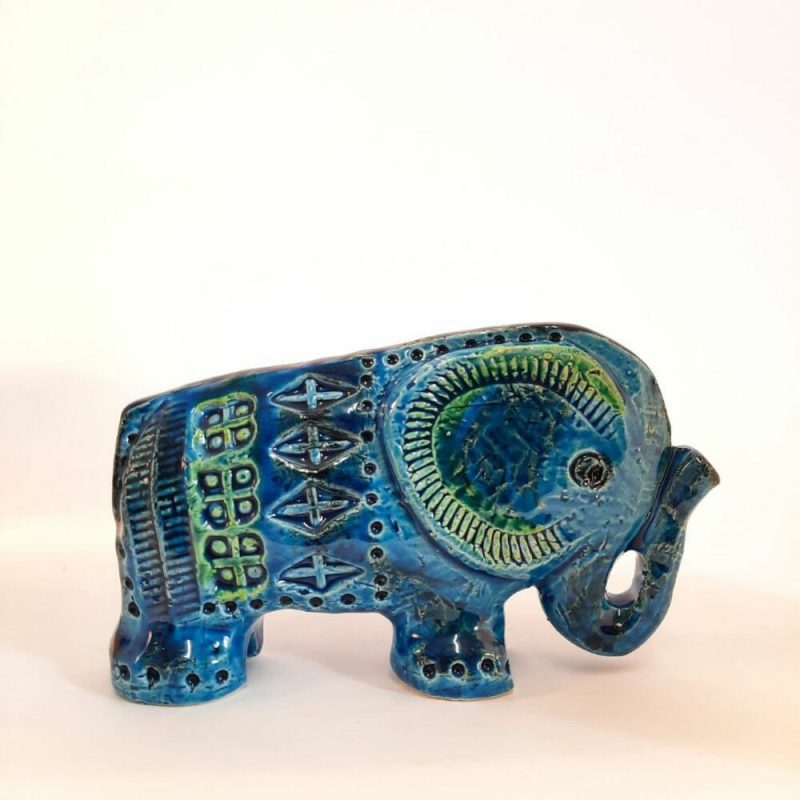 Vintage Elephant statue, Aldo Londi for Bitossi, Rimini blue series ...