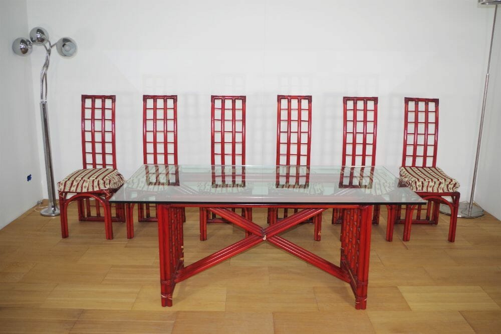 Set tavolo e sedie in bambù rosso di Arturo Pozzoli, anni '80 • Vendita  Online Antiquariato, Modernariato e Design • NowArc